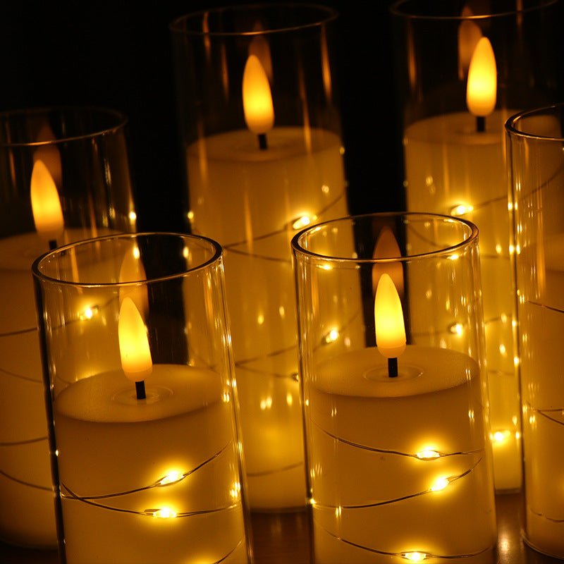 Copper Wire LED Flameless Candle Cup - Remote Control Christmas Party Lights, Meditation Mood Lighting, Restaurant Decor, Acrylic Cup Candles for Wedding