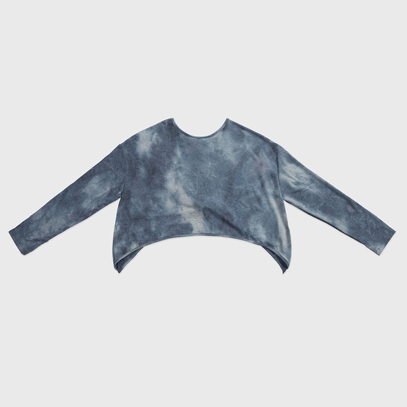 Tie-Dye Camouflage Long Sleeve Yoga Tops for Women, Short Cropped Sports Shirt with Back Cutout, Moisture-Wicking Workout Tee