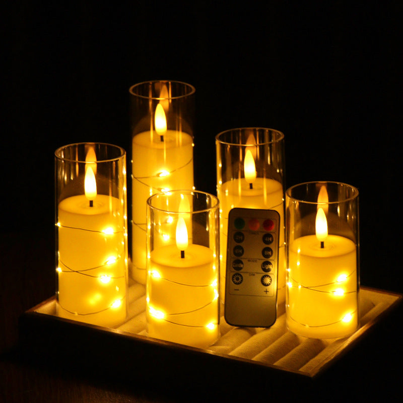 Copper Wire LED Flameless Candle Cup - Remote Control Christmas Party Lights, Meditation Mood Lighting, Restaurant Decor, Acrylic Cup Candles for Wedding