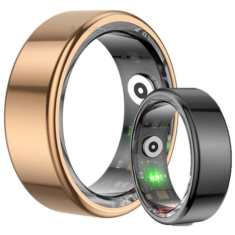 R02 Smart Ring – Waterproof Blood Oxygen Monitor, Sleep Tracker, Heart Rate Monitor, Fitness & Photo Smart Ring (Black/Gold, Multiple Sizes)
