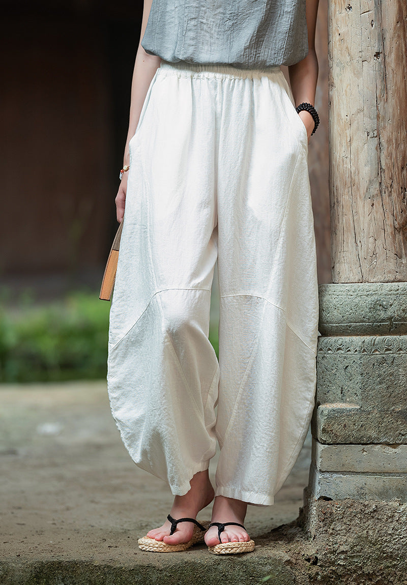 2025 Summer New Retro Zen Casual Pants Women – Linen & Tencel Washed High Waist Wide Leg Culottes for Meditation & Lounge