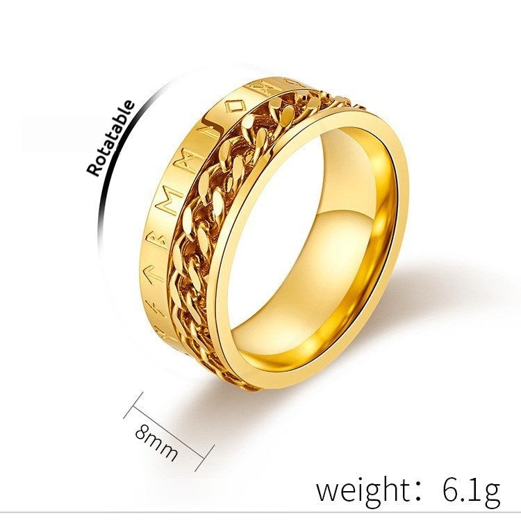 Viking Rune Spinner Ring for Anxiety Relief - Rotatable Titanium Steel Ring