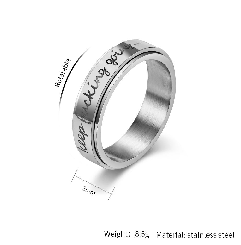 "Keep Fucking Going" Spinning Titanium Steel Ring – Motivational Anxiety Relief Ring for Sleep & Focus