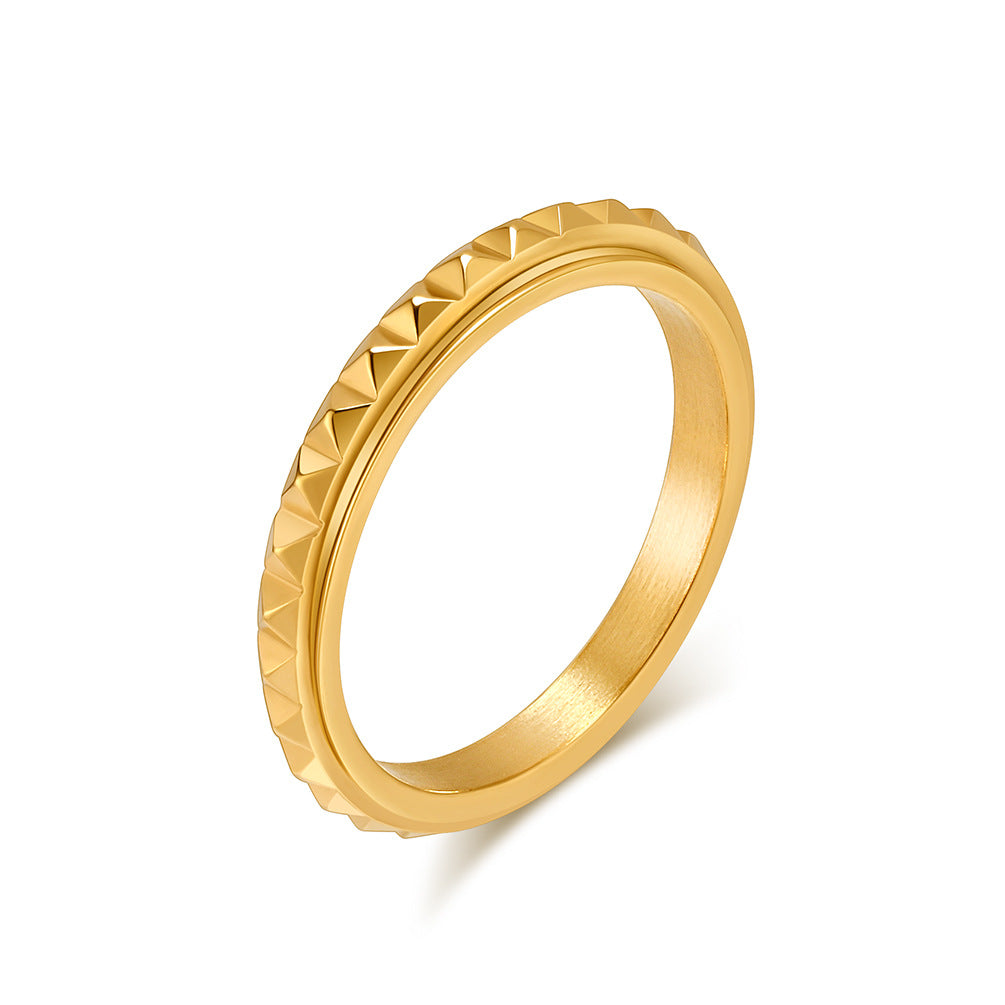 Diamond Grid Pyramid Spinning Meditation Ring | Unisex Stress Relief Jewelry | Stackable Ring