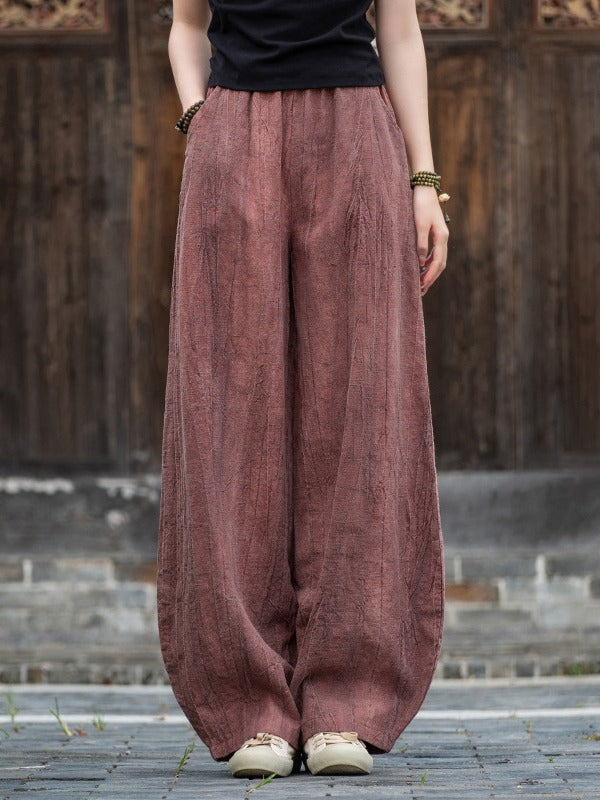 2025 New Ramie Tie-Dye Distressed Casual Pants – Women’s Linen Boho Meditation Harem Pants
