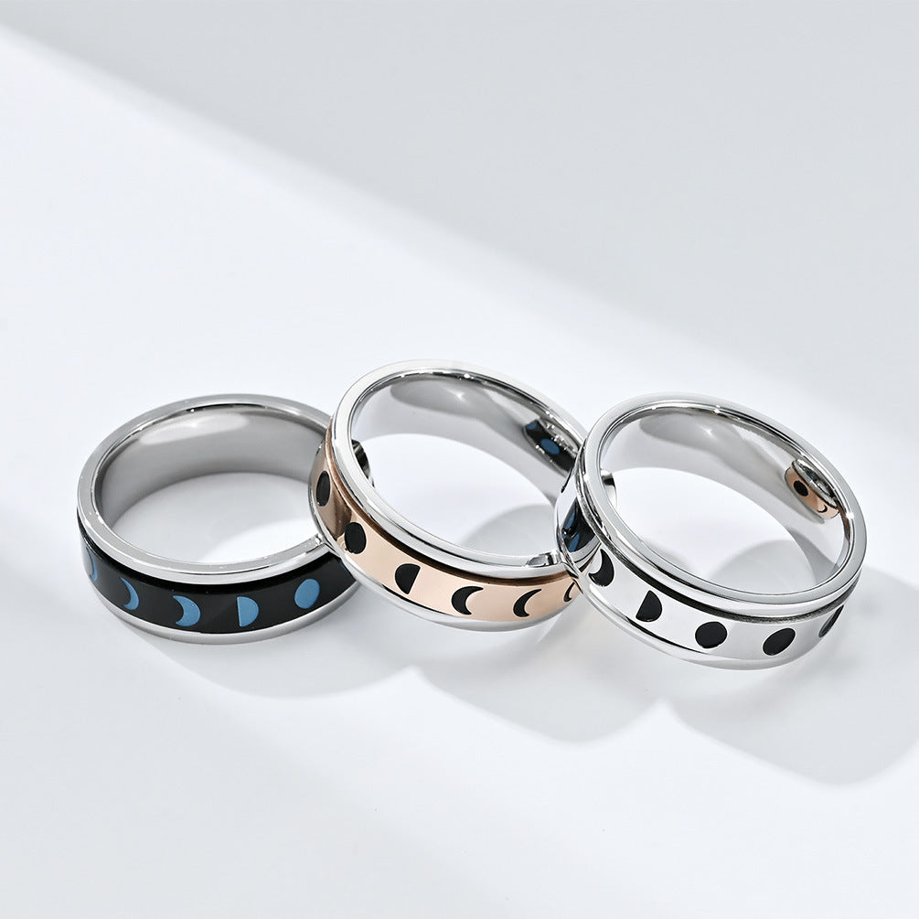 Anxiety Relief Rotating Solar Eclipse Titanium Steel Meditation Ring – Stainless Steel Stress Relief Jewelry (Unisex)
