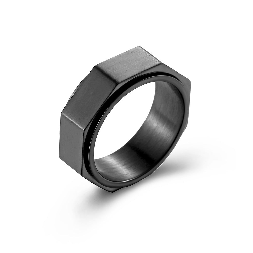INS Minimalist Octagonal Nut Titanium Spinning Meditation Ring for Anxiety Relief & Stress – Unisex Jewelry
