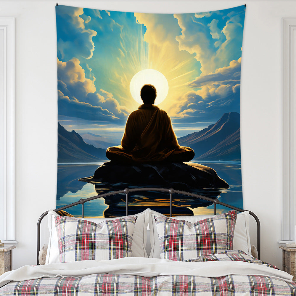 Meditation Bedroom Decor Buddha Shrine Background Digital Printed Peach Skin Tapestry Wall Hanging for Bedroom & Living Room