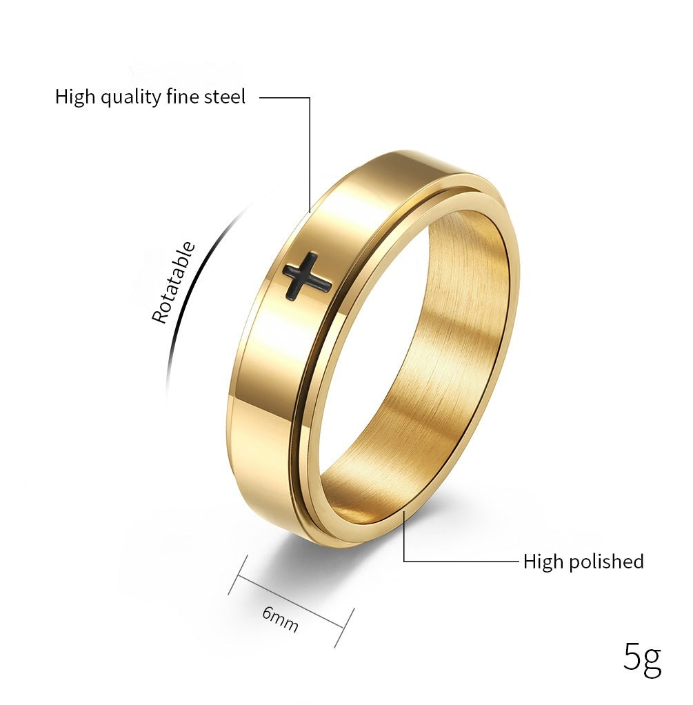 Spinnable Cross Meditation Ring for Anxiety Relief | Stainless Steel Stress Relief Jewelry | Unisex