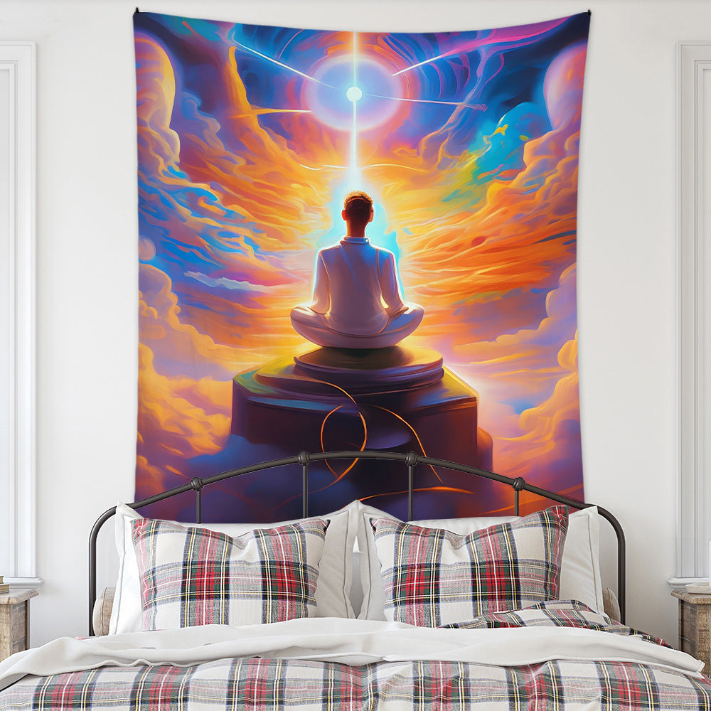 Meditation Bedroom Decor Buddha Shrine Background Digital Printed Peach Skin Tapestry Wall Hanging for Bedroom & Living Room