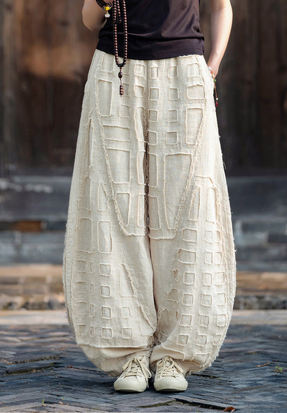 2025 Spring/Summer Original Linen Patchwork Natural Frayed Hem Meditation Harem Pants – Unisex Loose Boho Pants
