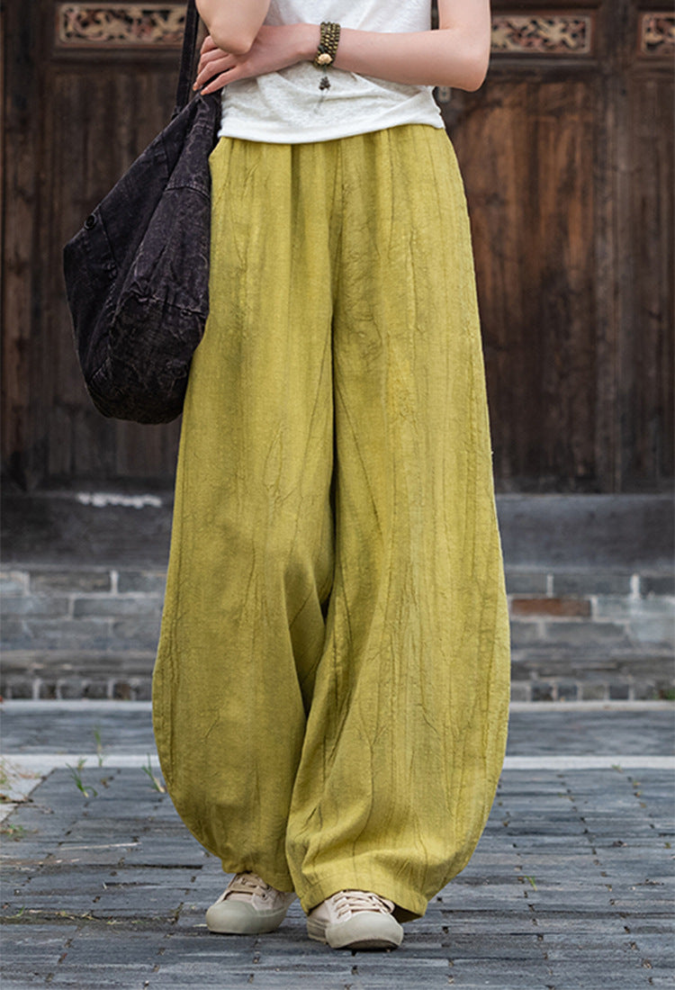 2025 New Ramie Tie-Dye Distressed Casual Pants – Women’s Linen Boho Meditation Harem Pants