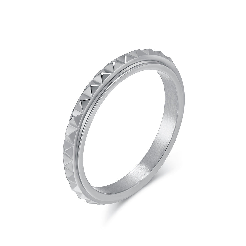 Diamond Grid Pyramid Spinning Meditation Ring | Unisex Stress Relief Jewelry | Stackable Ring