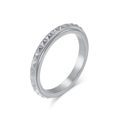 Diamond Grid Pyramid Spinning Meditation Ring | Unisex Stress Relief Jewelry | Stackable Ring