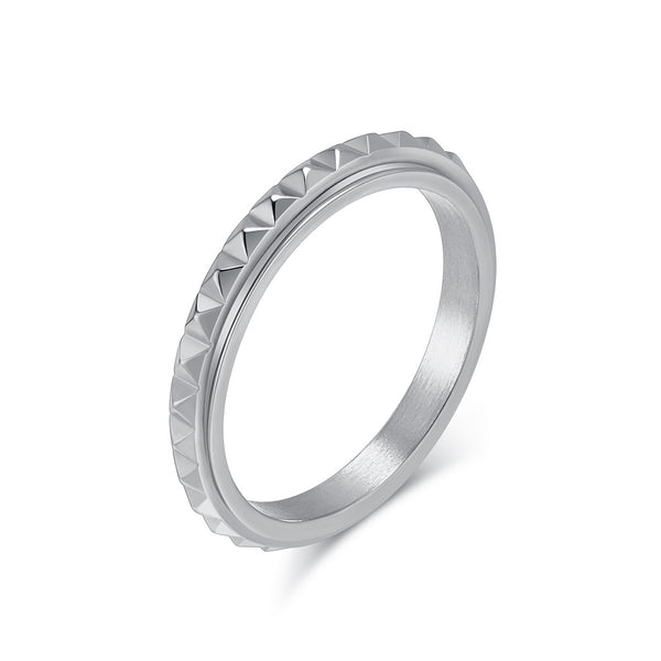 Diamond Grid Pyramid Spinning Meditation Ring | Unisex Stress Relief Jewelry | Stackable Ring