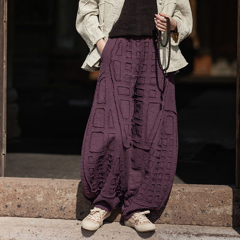 2025 Spring/Summer Original Linen Patchwork Natural Frayed Hem Meditation Harem Pants – Unisex Loose Boho Pants