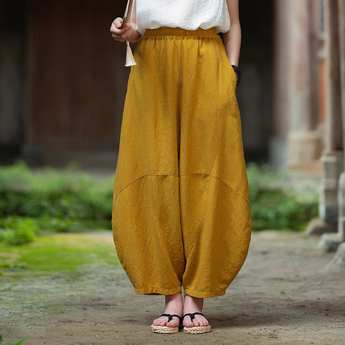 2025 Summer New Retro Zen Casual Pants Women – Linen & Tencel Washed High Waist Wide Leg Culottes for Meditation & Lounge