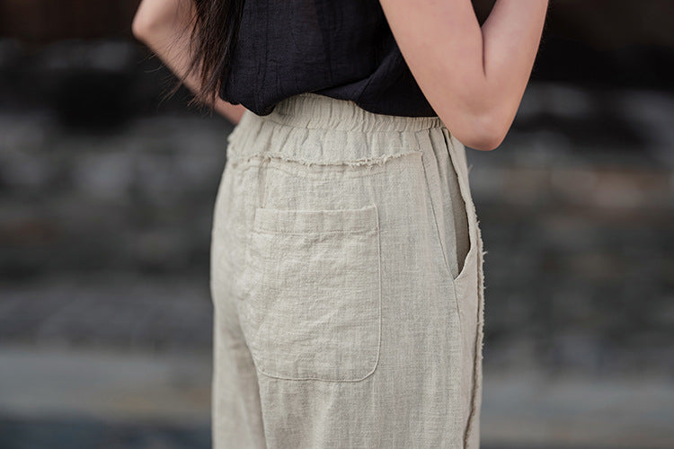 2025 Spring Summer New Linen Women Pants, Ramie Blend Brushed Wide-Leg Lantern Pants, Boho Retro Loose Culottes