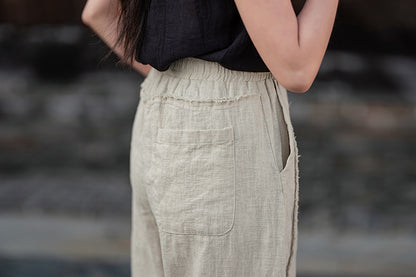 2025 Spring Summer New Linen Women Pants, Ramie Blend Brushed Wide-Leg Lantern Pants, Boho Retro Loose Culottes