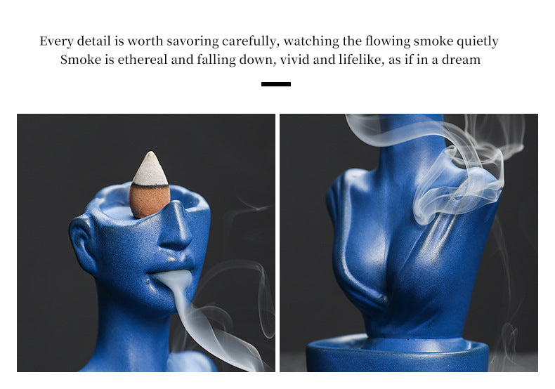 Ceramic Backflow Incense Burner - Matte Blue/Matte Green/Kiln Blue - Zen Meditation Home Decor