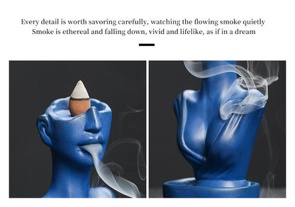 Ceramic Backflow Incense Burner - Matte Blue/Matte Green/Kiln Blue - Zen Meditation Home Decor
