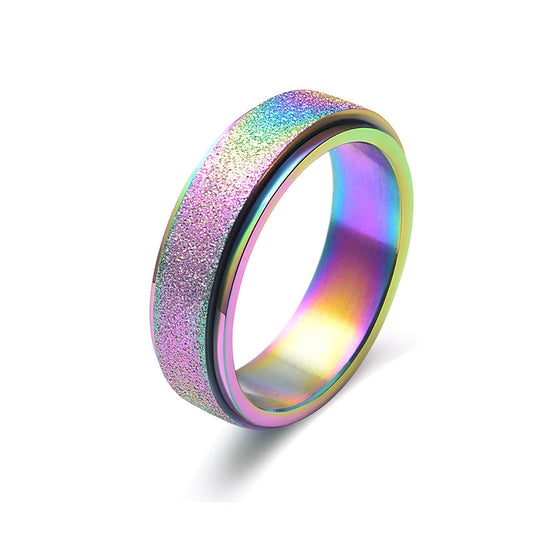 Unisex Minimalist Luxury Matte Pearl Sand Rotatable Titanium Steel Meditation Stress Relief Ring