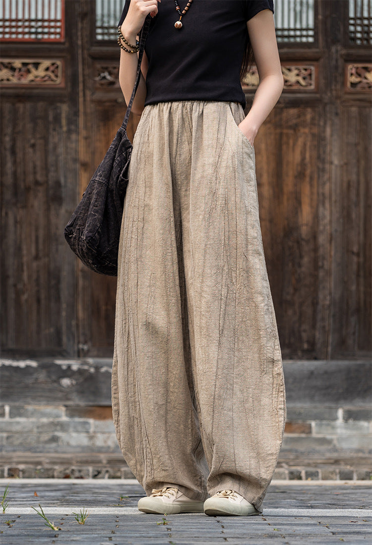 2025 New Ramie Tie-Dye Distressed Casual Pants – Women’s Linen Boho Meditation Harem Pants