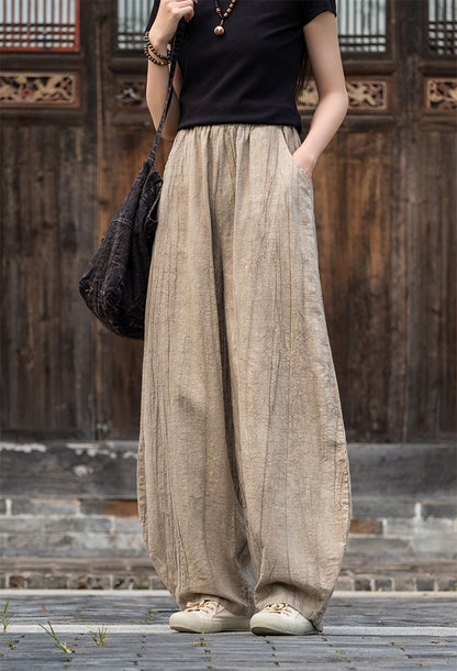 2025 New Ramie Tie-Dye Distressed Casual Pants – Women’s Linen Boho Meditation Harem Pants