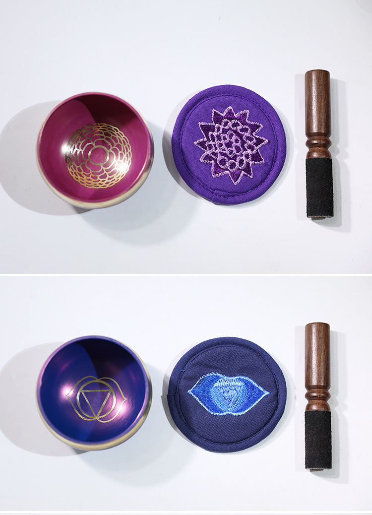 Nepal Handmade Singing Bowl Set for Meditation & Yoga (7 Chakra Colors) – Copper Tibetan Sound Bowl