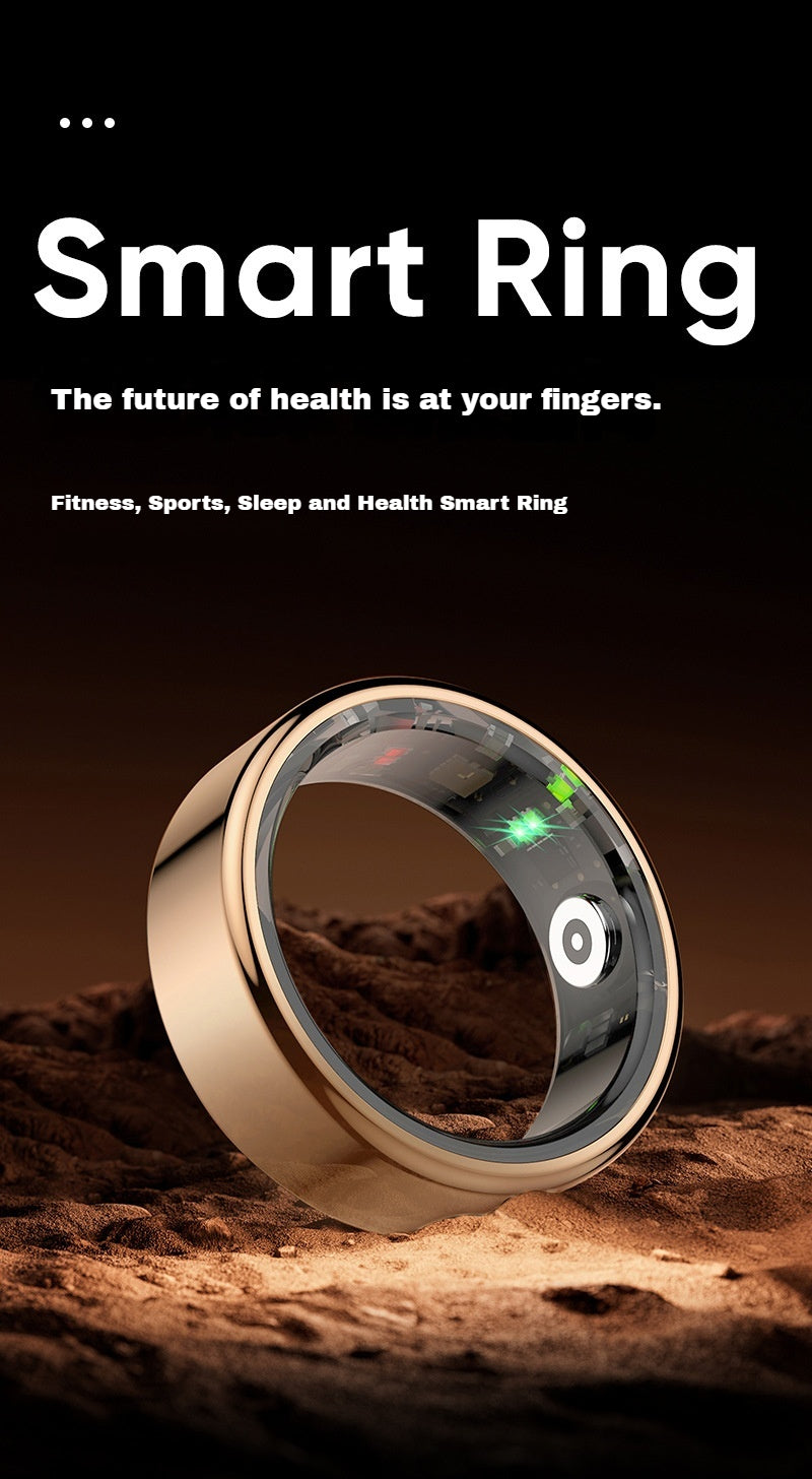 R02 Smart Ring – Waterproof Blood Oxygen Monitor, Sleep Tracker, Heart Rate Monitor, Fitness & Photo Smart Ring (Black/Gold, Multiple Sizes)