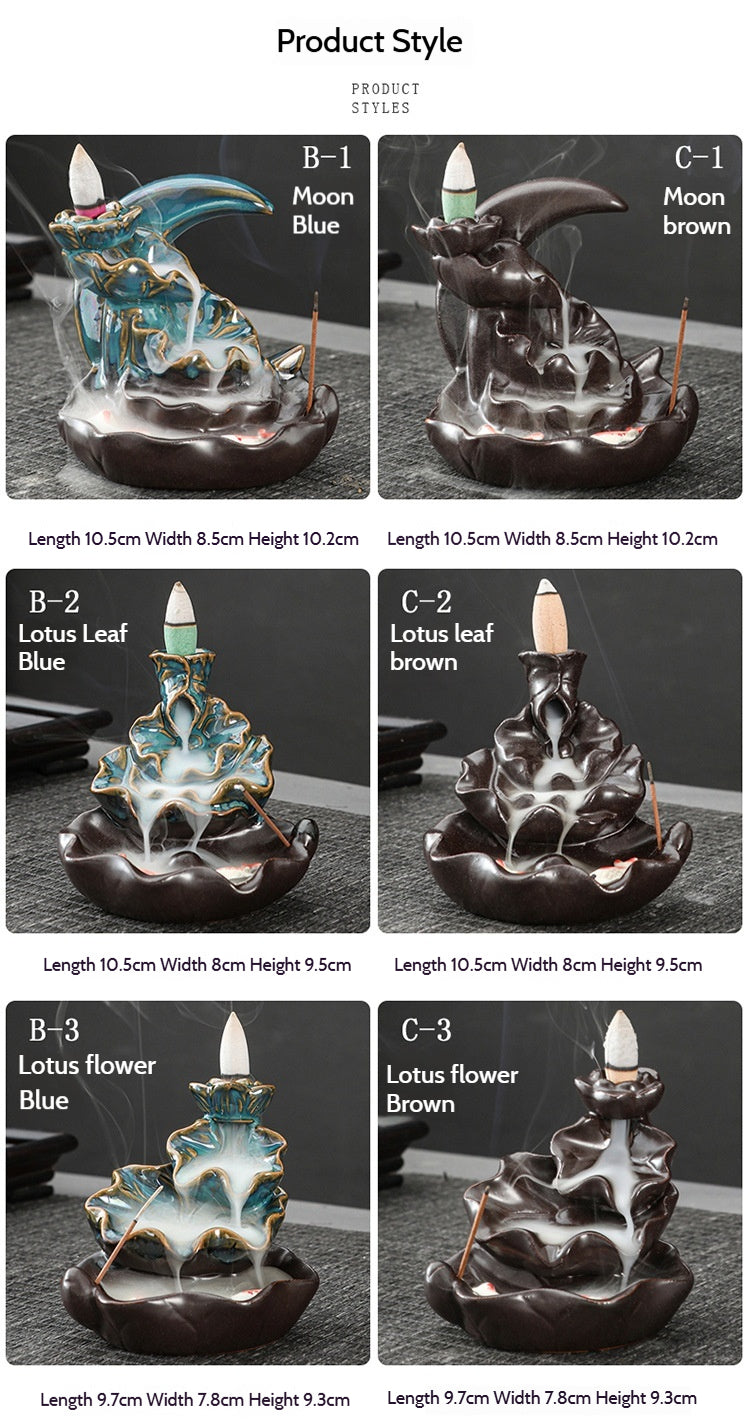 Ceramic Backflow Incense Burner – Handmade Zen Double Fish Design, Reflow Incense Holder for Home Decor, Meditation
