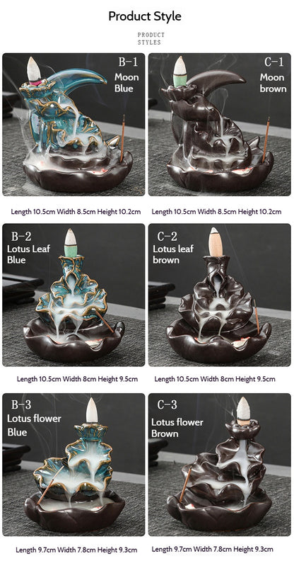 Ceramic Backflow Incense Burner – Handmade Zen Double Fish Design, Reflow Incense Holder for Home Decor, Meditation