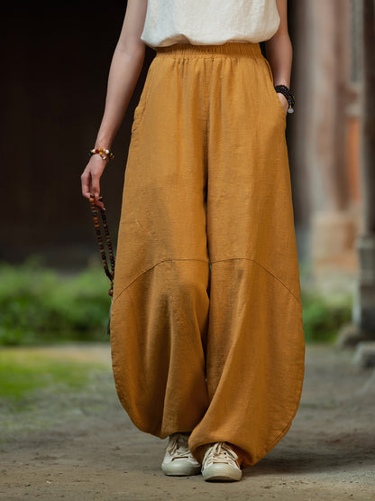 Ramie Sand-Washed Vintage Loose Bohemian Pants Women's Harem Pants – Cotton Linen Meditation Yoga Tai Chi Pants