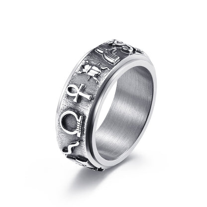 Ancient Egyptian Symbol Titanium Steel Spinning Meditation Ring - Anxiety Relief & Sleep Aid