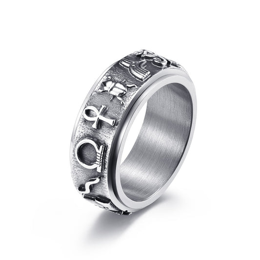Ancient Egyptian Symbol Titanium Steel Spinning Meditation Ring - Anxiety Relief & Sleep Aid