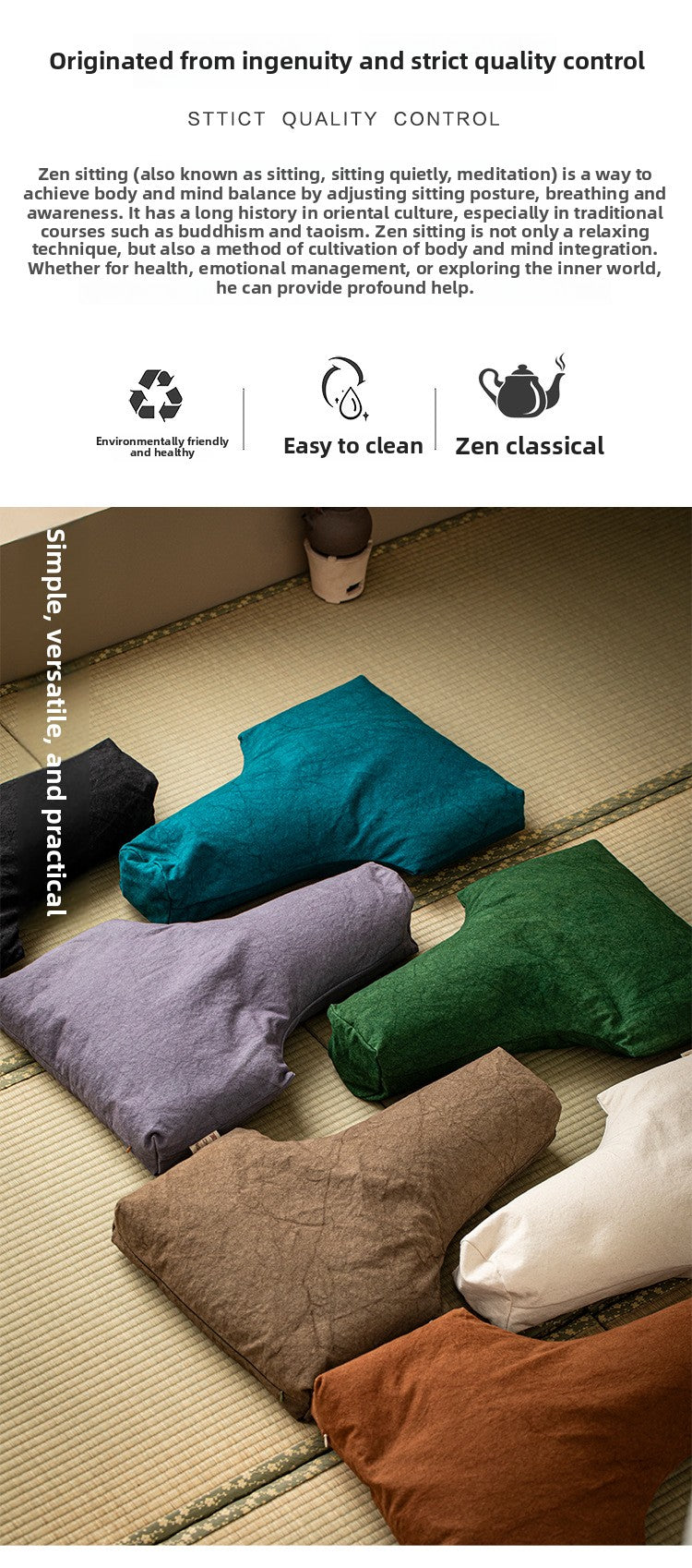 T-Shaped Double Lotus Meditation Cushion - Buckwheat Hull & Cotton Zafu Pillow - Bohemian Style Floor Seating (Multiple Colors)