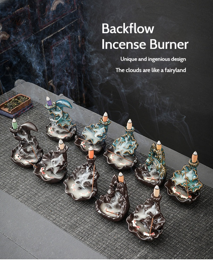 Ceramic Backflow Incense Burner – Handmade Zen Double Fish Design, Reflow Incense Holder for Home Decor, Meditation