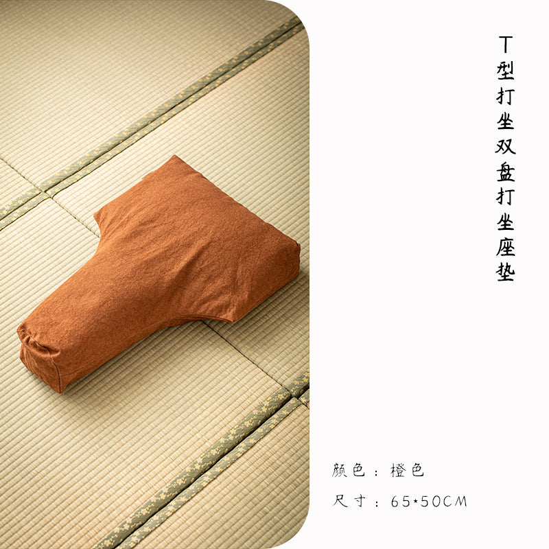 T-Shaped Double Lotus Meditation Cushion - Buckwheat Hull & Cotton Zafu Pillow - Bohemian Style Floor Seating (Multiple Colors)