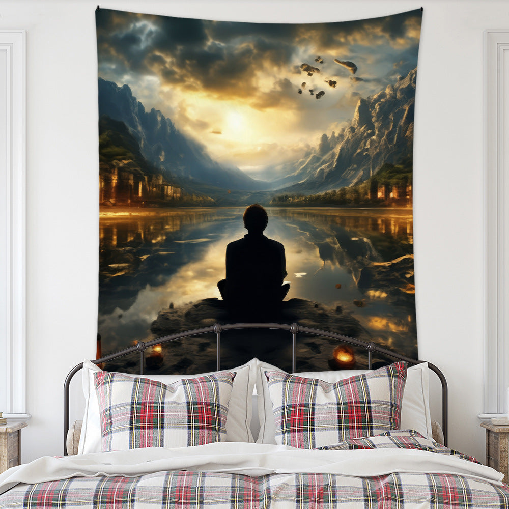 Meditation Bedroom Decor Buddha Shrine Background Digital Printed Peach Skin Tapestry Wall Hanging for Bedroom & Living Room