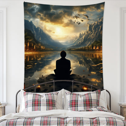 Meditation Bedroom Decor Buddha Shrine Background Digital Printed Peach Skin Tapestry Wall Hanging for Bedroom & Living Room