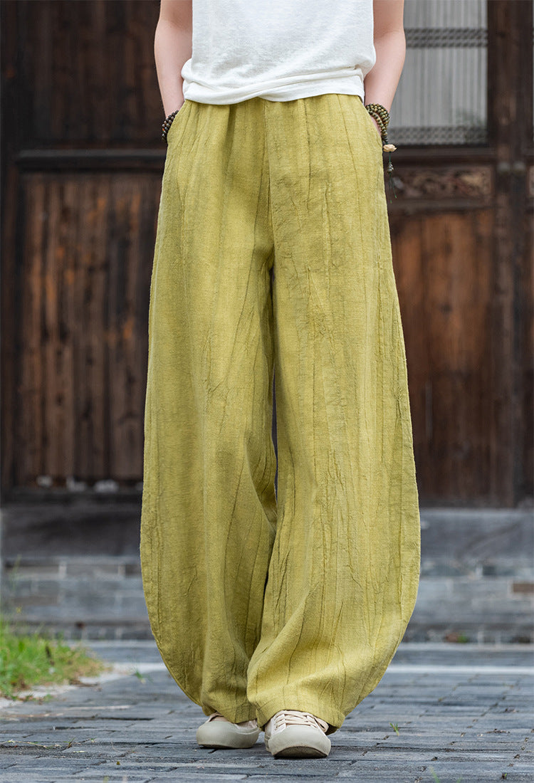 2025 New Ramie Tie-Dye Distressed Casual Pants – Women’s Linen Boho Meditation Harem Pants