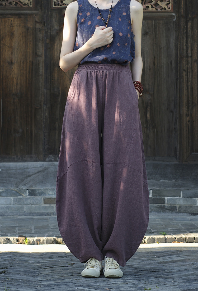 Ramie Sand-Washed Vintage Loose Bohemian Pants Women's Harem Pants – Cotton Linen Meditation Yoga Tai Chi Pants