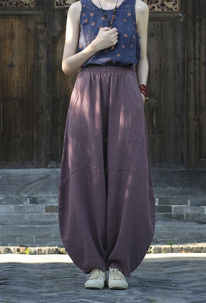 Ramie Sand-Washed Vintage Loose Bohemian Pants Women's Harem Pants – Cotton Linen Meditation Yoga Tai Chi Pants