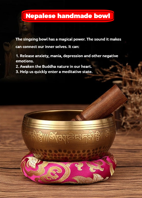Nepal Handmade Tibetan Singing Bowl - Six-Syllable Mantra Meditation Bowl for Yoga, Sound Healing & Feng Shui (Multiple Sizes)
