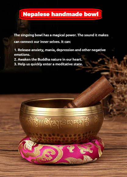 Nepal Handmade Tibetan Singing Bowl - Six-Syllable Mantra Meditation Bowl for Yoga, Sound Healing & Feng Shui (Multiple Sizes)