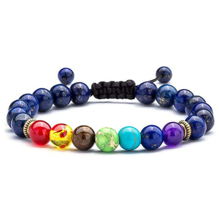 7 Chakra Energy Bracelet - Lapis Lazuli Tiger Eye Braided Meditation Yoga Beaded Bracelet (Unisex)