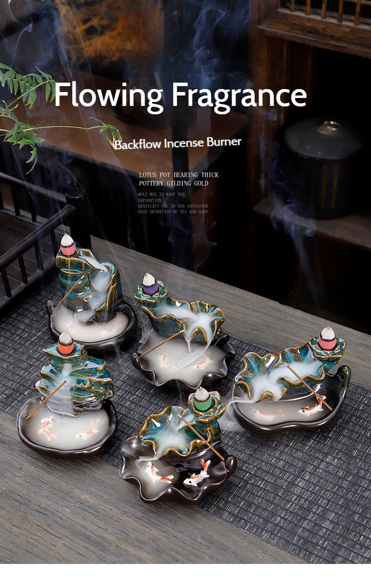 Ceramic Backflow Incense Burner – Handmade Zen Double Fish Design, Reflow Incense Holder for Home Decor, Meditation