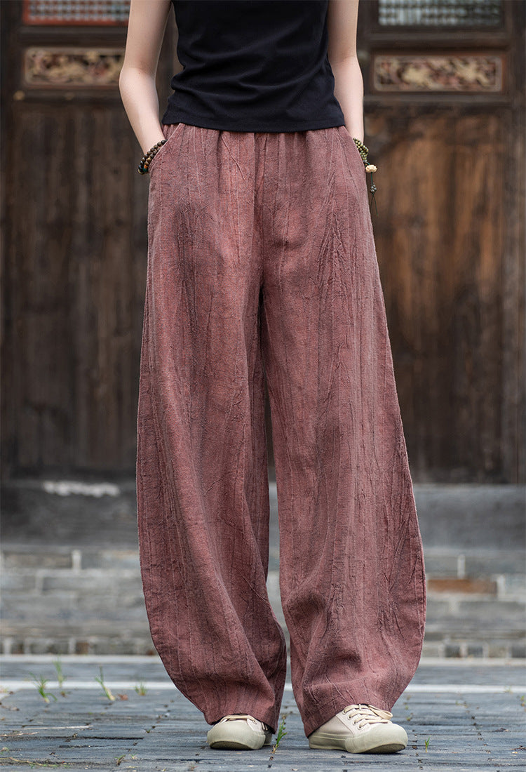 2025 New Ramie Tie-Dye Distressed Casual Pants – Women’s Linen Boho Meditation Harem Pants