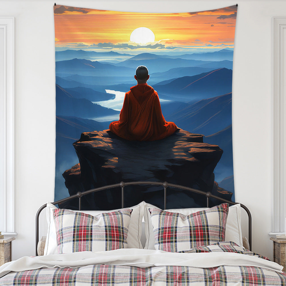 Meditation Bedroom Decor Buddha Shrine Background Digital Printed Peach Skin Tapestry Wall Hanging for Bedroom & Living Room