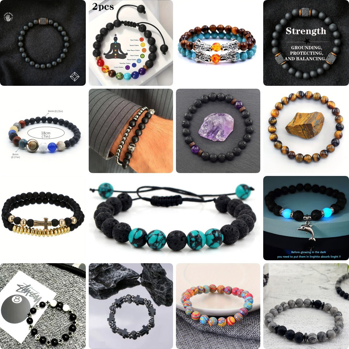 Volcanic Stone Energy Bracelet for Men & Women - Meditation Yoga Fashion Jewelry